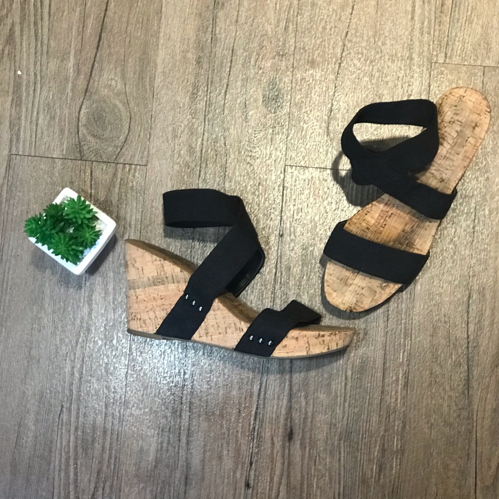 LUCKY BRAND | Marinah Cork Wedges | Black | 8.5